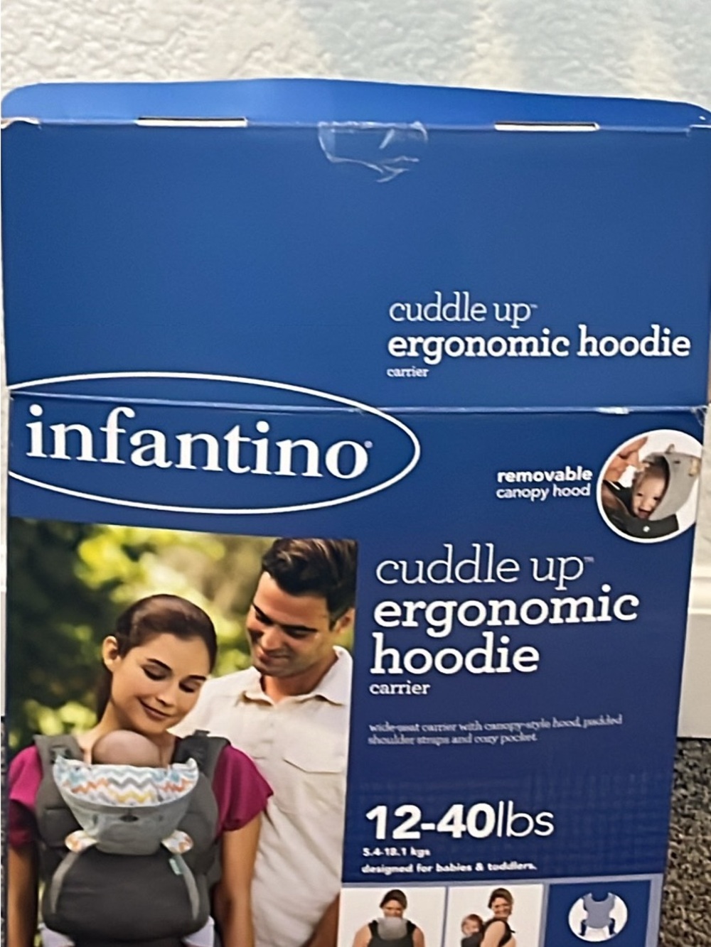 Infantino Ergonomic Hoodie Carrier - Blue and White Packaging